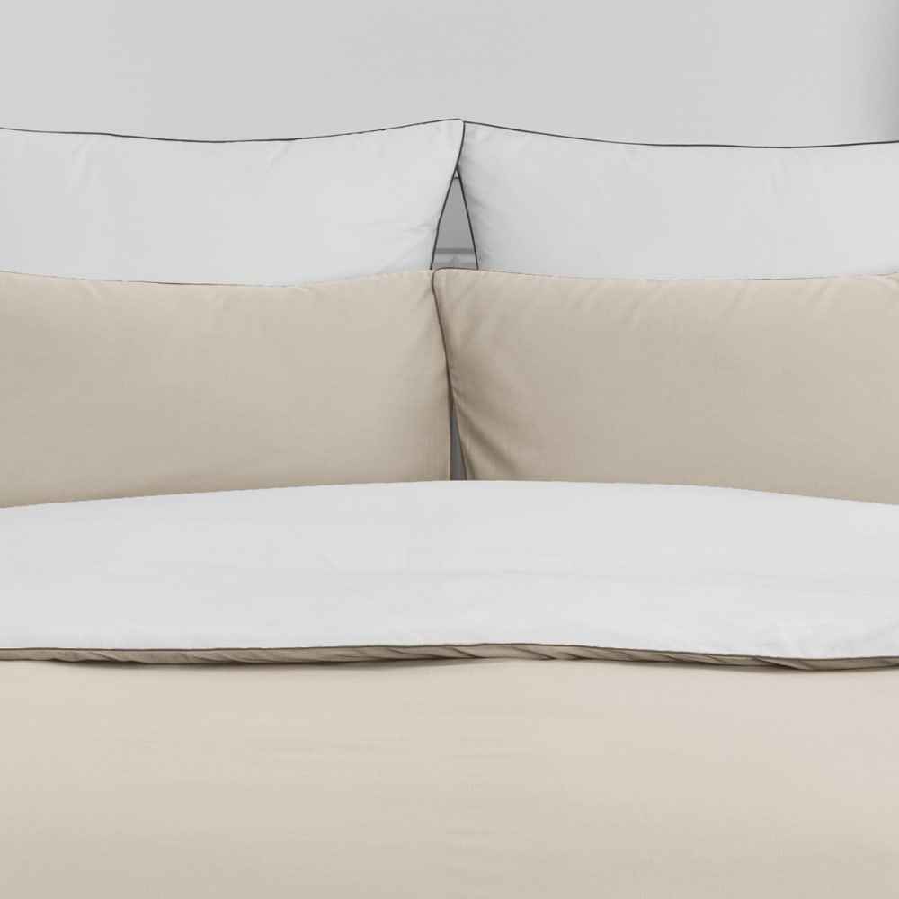 Parure de lit percale + 2 taies carrées ficelle/blanc 240x220 cm — vue 3