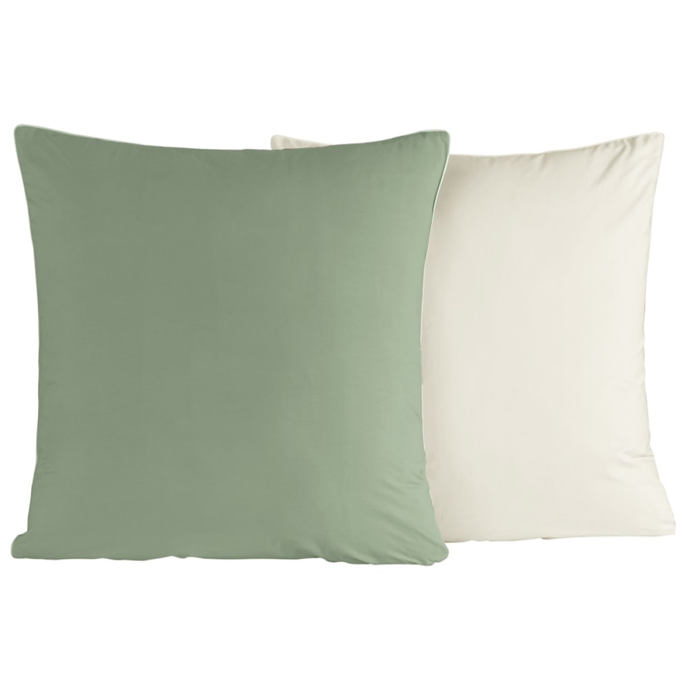 Parure de lit percale + 2 taies carrées sauge/ecru 260x240 cm — vue 4