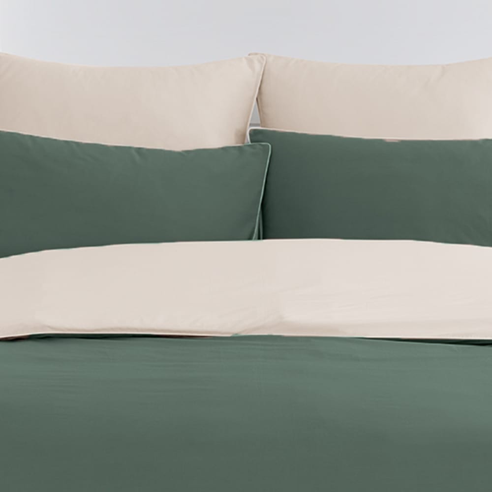 Parure de lit percale + 2 taies carrées eucalyptus/ficelle 240x220 cm — vue 3