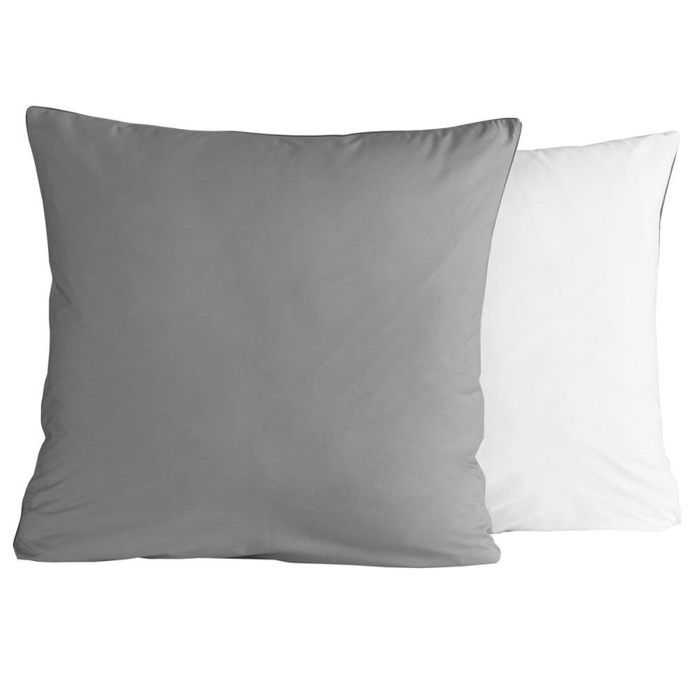 Parure de lit percale + 2 taies carrées gris perle/blanc 140x200 cm — vue 4