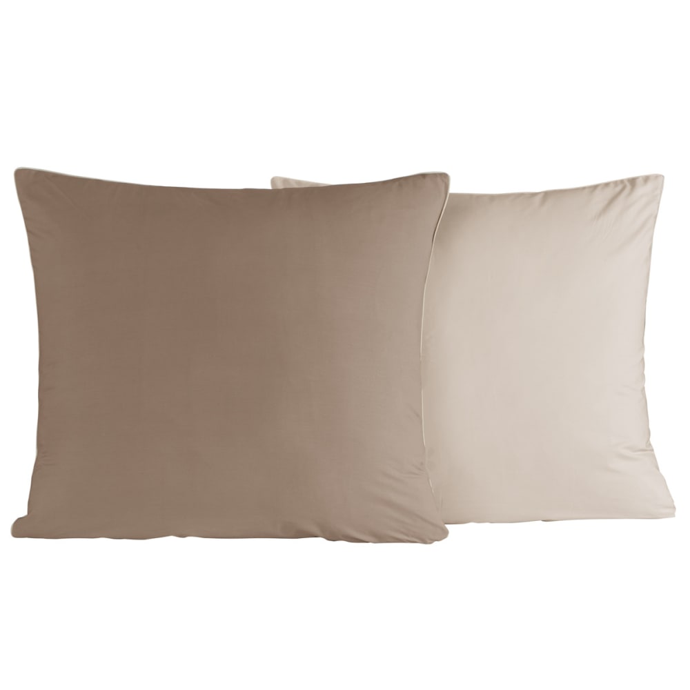 Parure de lit percale + 2 taies carrées taupe/ficelle 240x220 cm — vue 4