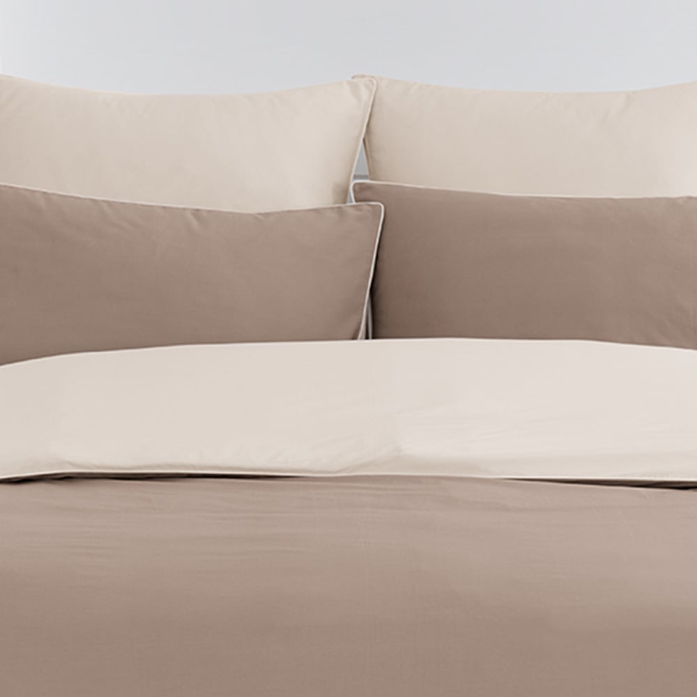 Parure de lit percale + 2 taies carrées taupe/ficelle 260x240 cm — vue 3