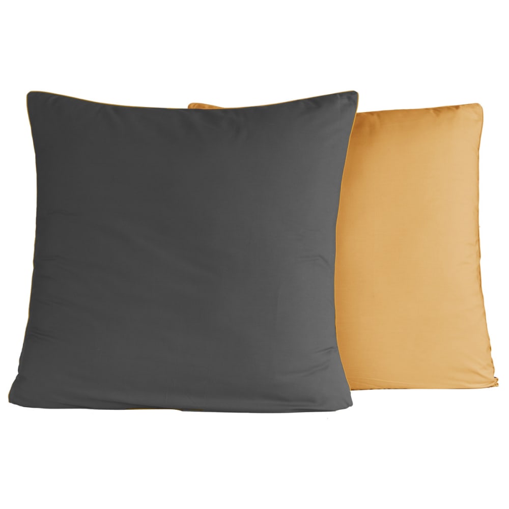 Parure de lit percale + 2 taies carrées anthracite/caramel 140x200 cm — vue 4