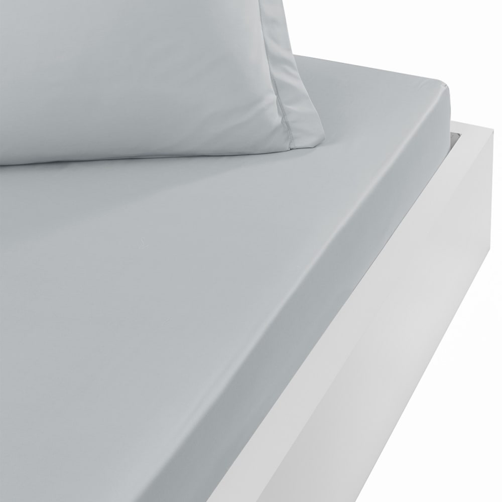 Drap housse satin coton-tencel 200f bonnet 30 cm gris perle 140x190 cm