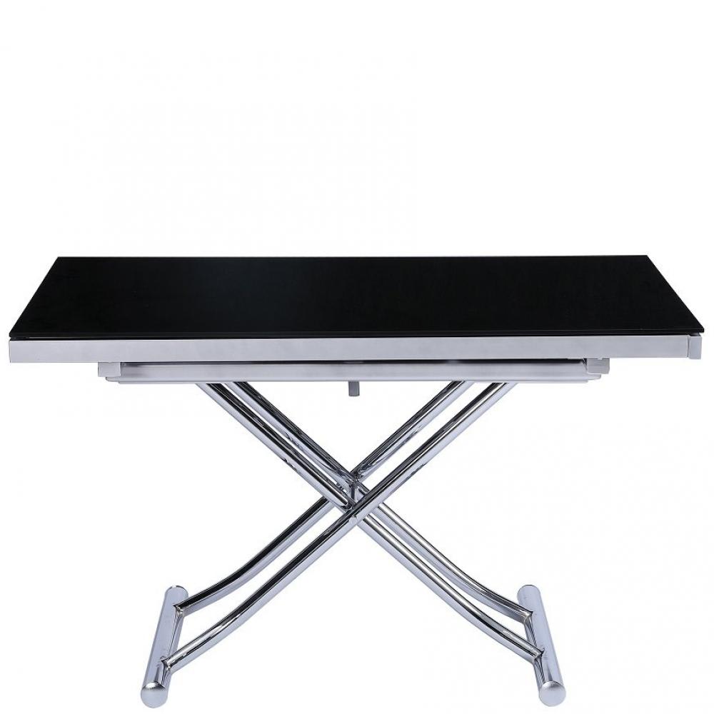 Table basse relevable et extensible en verre noir 120x74 cm