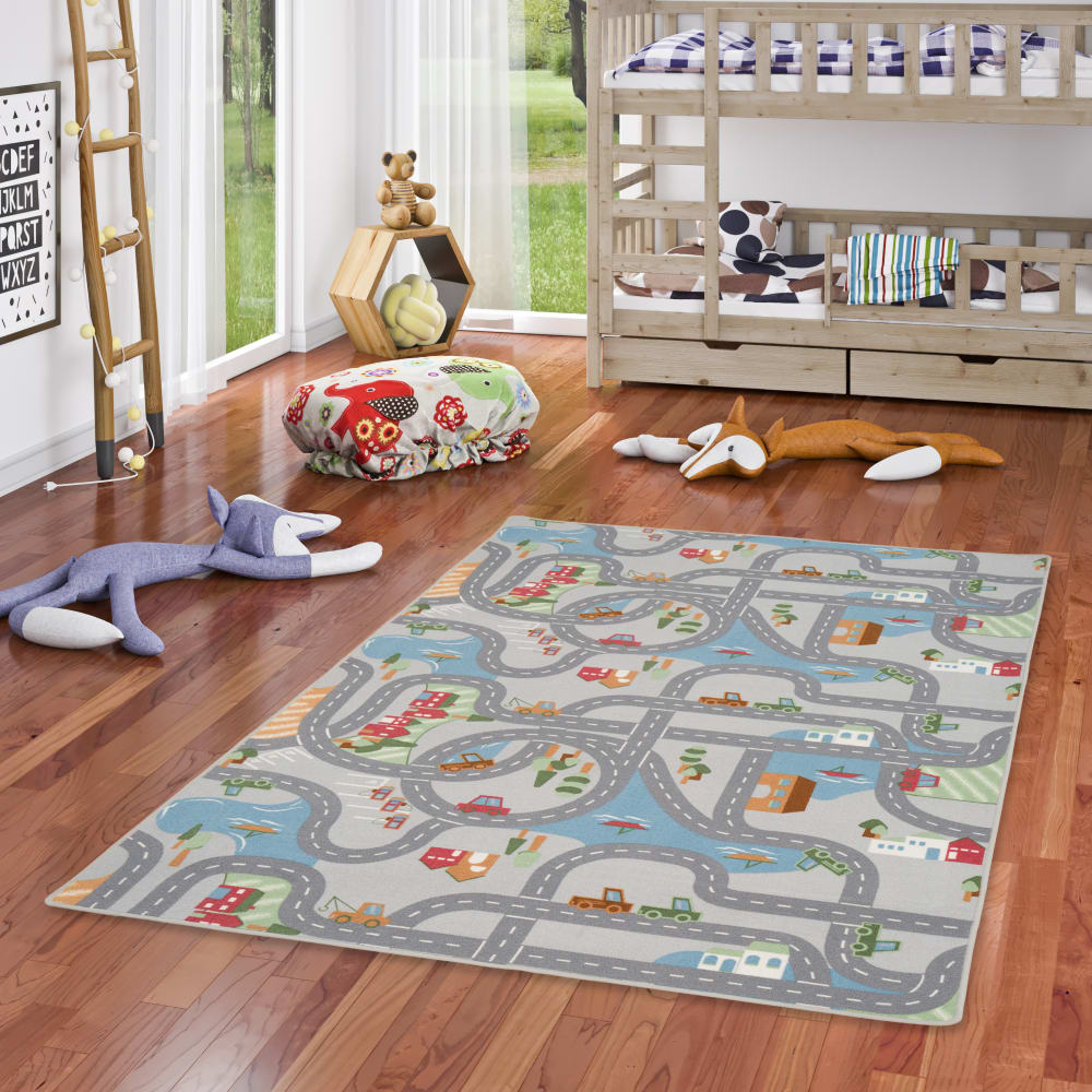 Tapis circuit routier enfant gris 200x300 cm