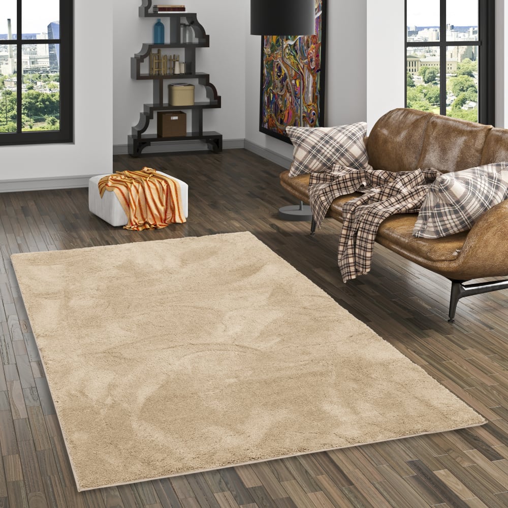 Tapis à poils longs doux uni beige 200x290 cm — vue 3