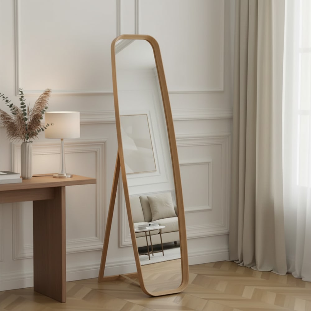 Miroir sur pied décoratif en bois de chêne clair H160