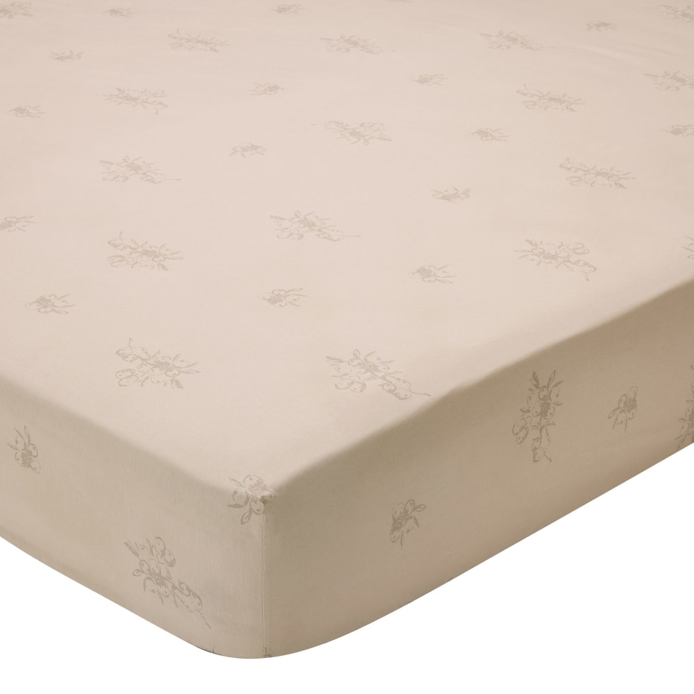 Drap-housse en coton beige grège 140x190x28cm