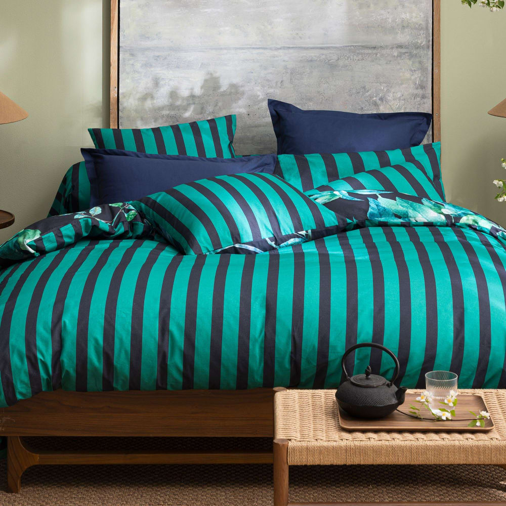 Drap-housse en coton vert 160x200x28cm — vue 4
