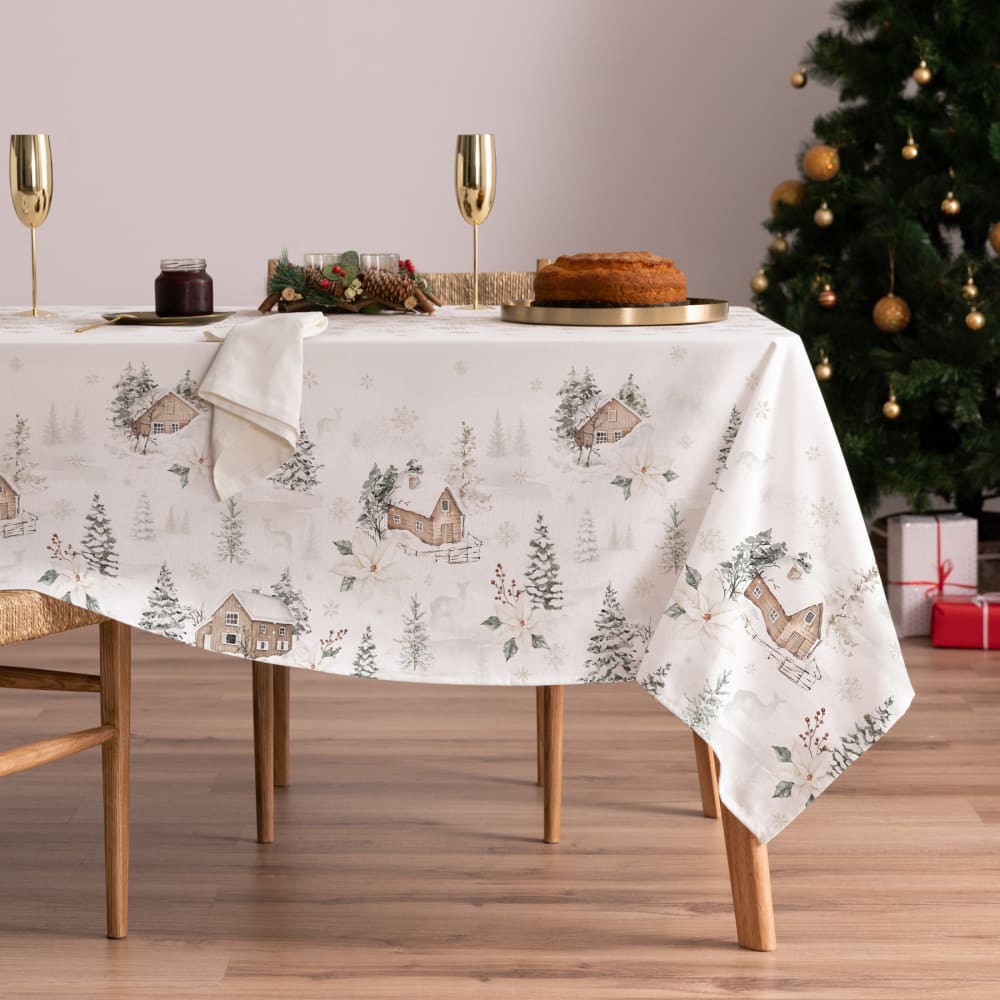 Mint Weihnachtstischdecke aus Baumwolle 155x100 cm style classic chic Mehrfarbig Baumwolle