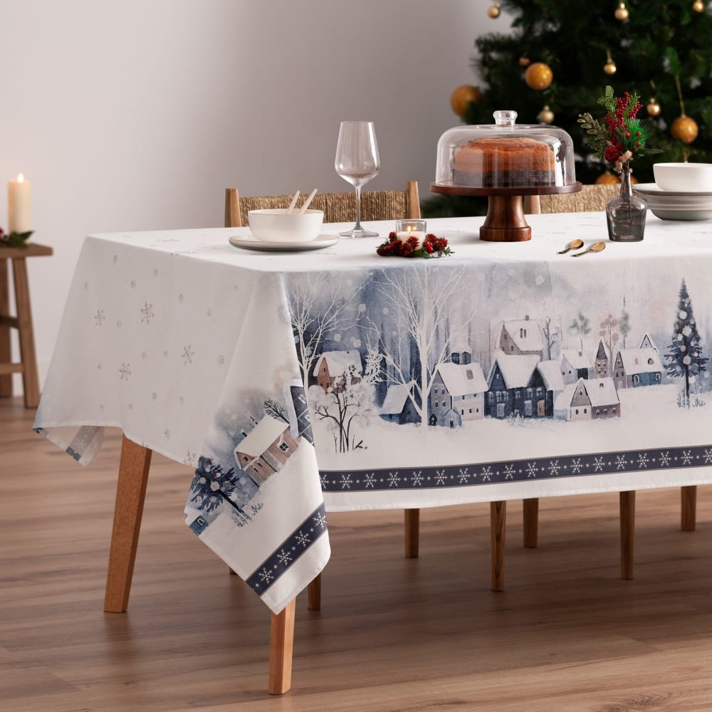 Mint Weihnachtstischdecke aus Baumwolle 155x155 cm style classic chic Mehrfarbig Baumwolle