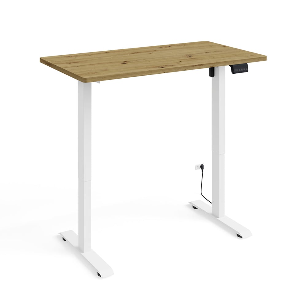 Elektrischer Schreibtisch 120 cm Laminierte Paneele Holz und Weiß