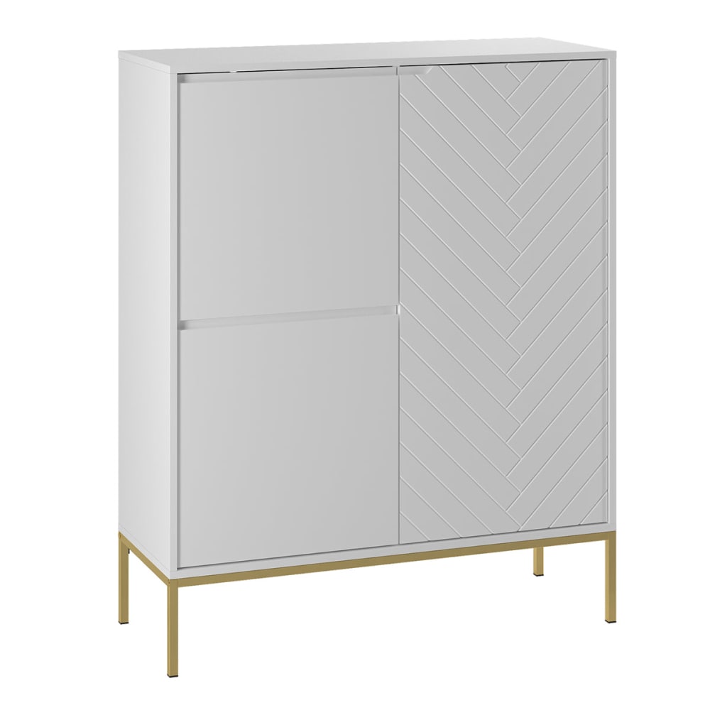 Petits meubles Highboard mit 3 Türen Melamin Weiß Weiß Spanplatte