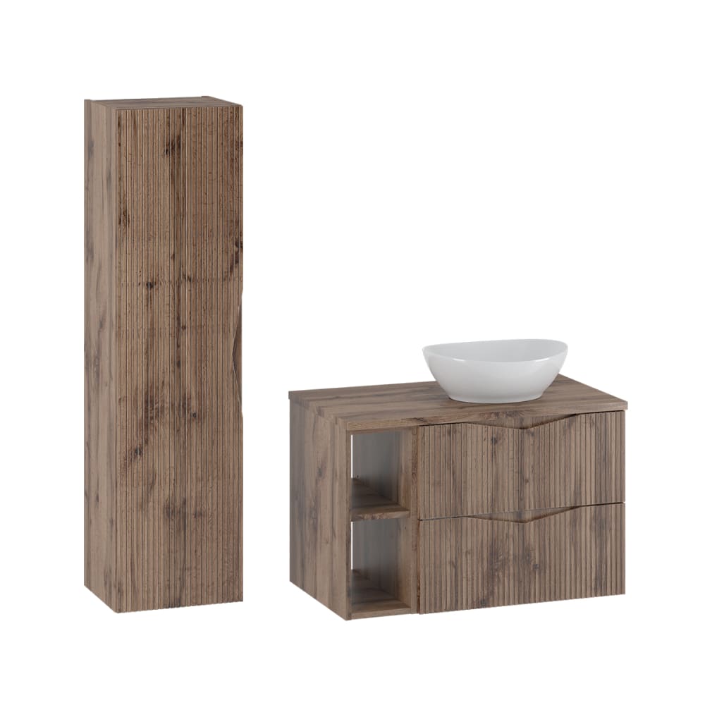 Ensemble meuble vasque colonne stratifiés beige