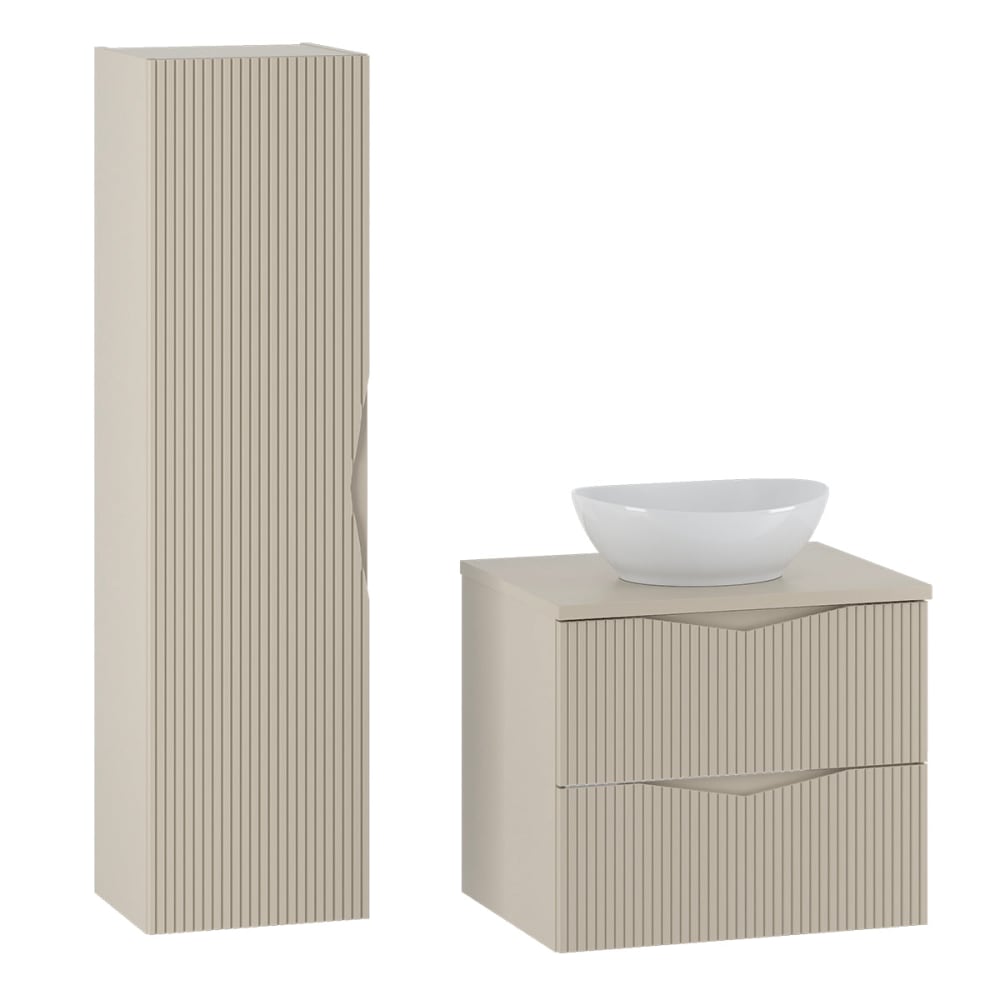 Ensemble meuble simple vasque 60cm panneaux mélaminé et mdf beige