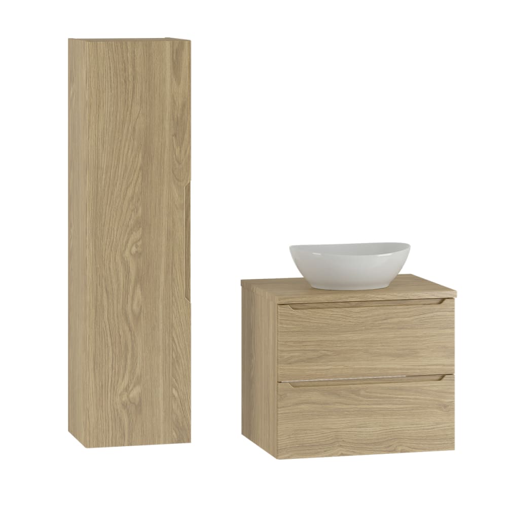 Ensemble meuble vasque colonne stratifiés beige