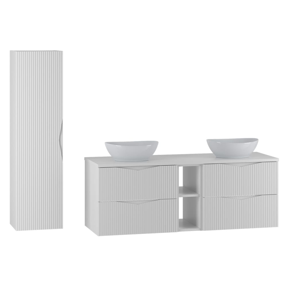 Ensemble meuble double vasque colonne stratifiés blanc