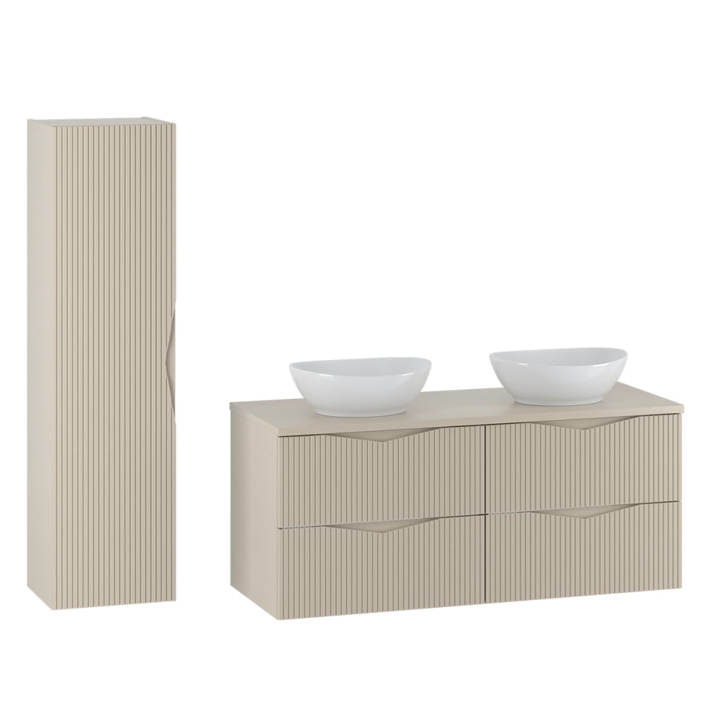Ensemble meuble double vasque 120cm panneaux mélaminé et mdf beige