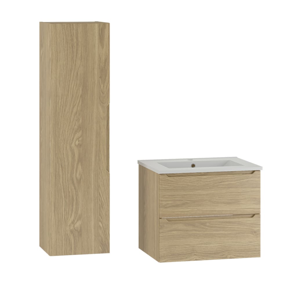 Ensemble meuble vasque encastrée colonne stratifiés beige