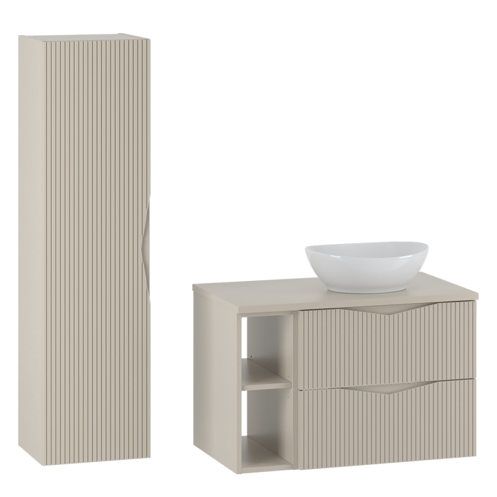 Ensemble meuble vasque colonne stratifiés beige