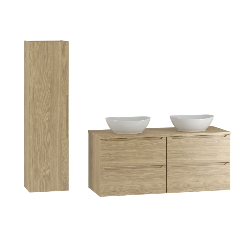 Ensemble meuble double vasque colonne stratifiés beige