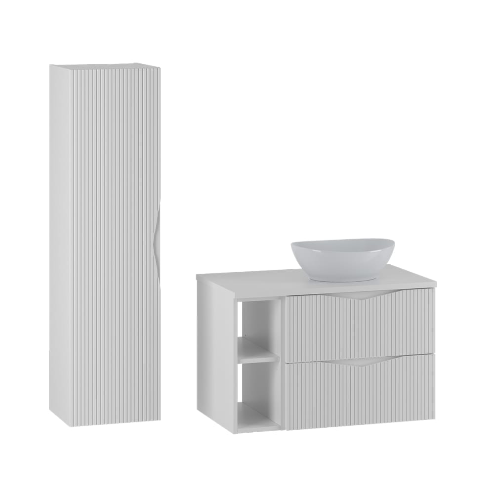 Ensemble meuble vasque colonne stratifiés blanc