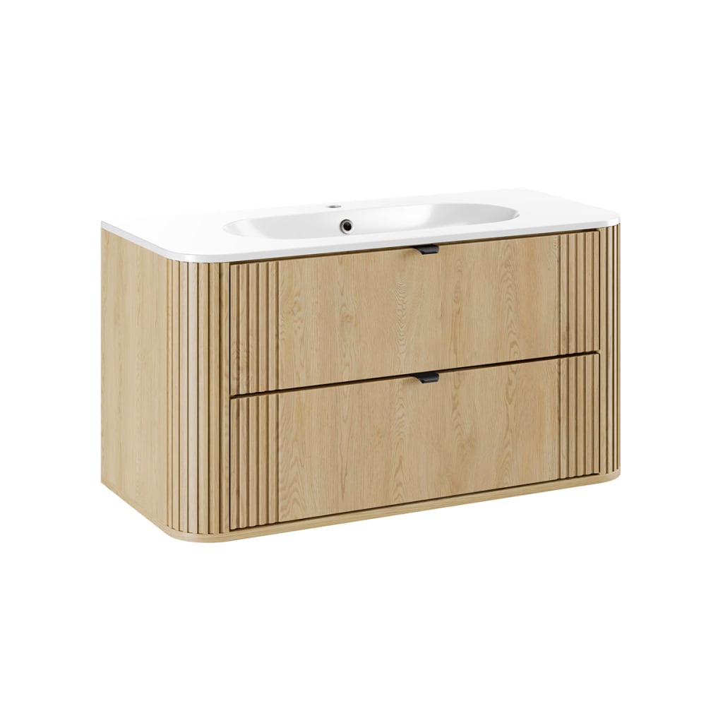 Meuble simple vasque encastrée 100cm panneaux mélaminé et mdf marron