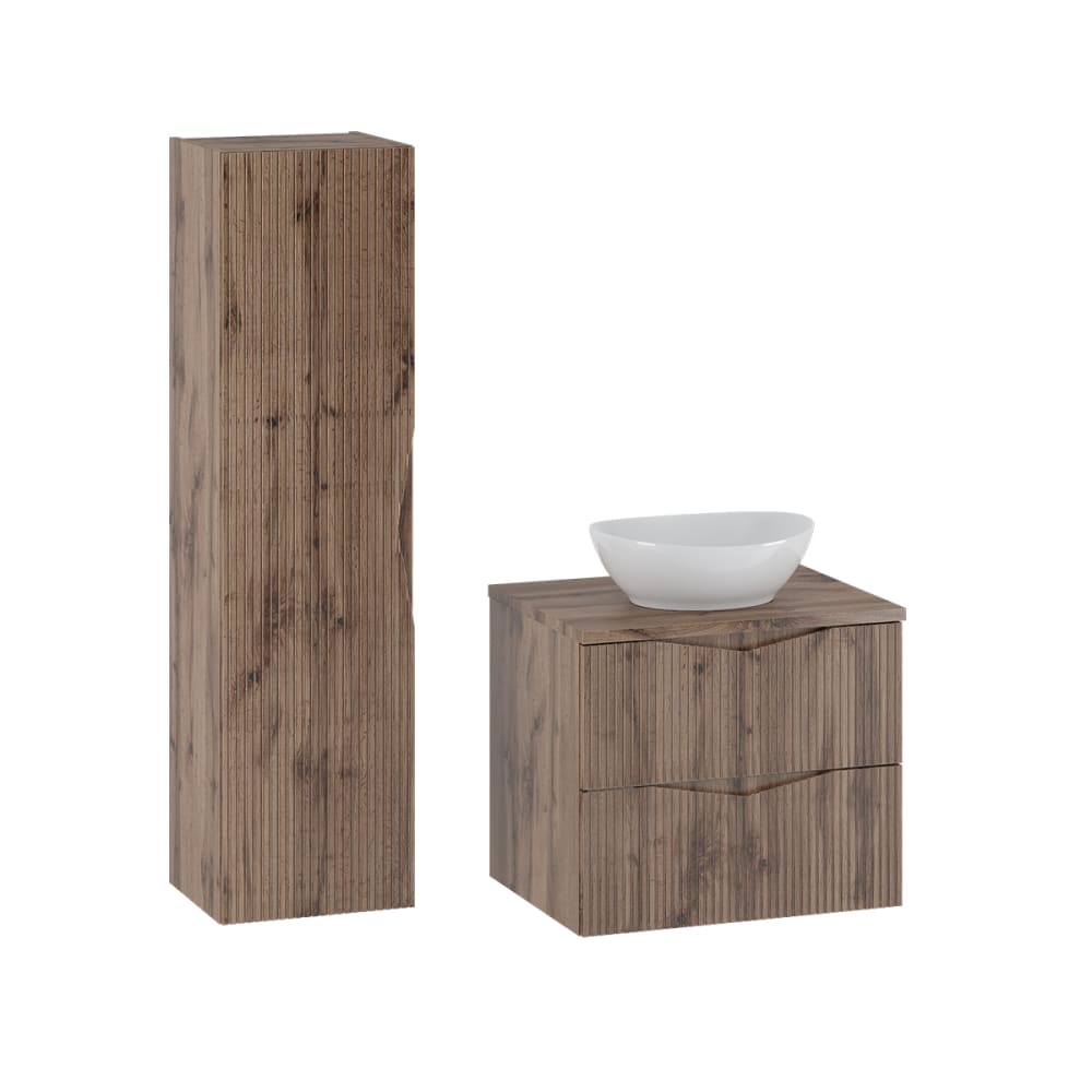 Ensemble meuble vasque colonne stratifiés beige