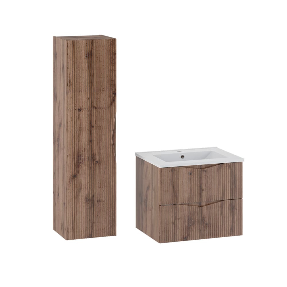 Ensemble meuble simple vasque panneaux mélaminé et mdf marron