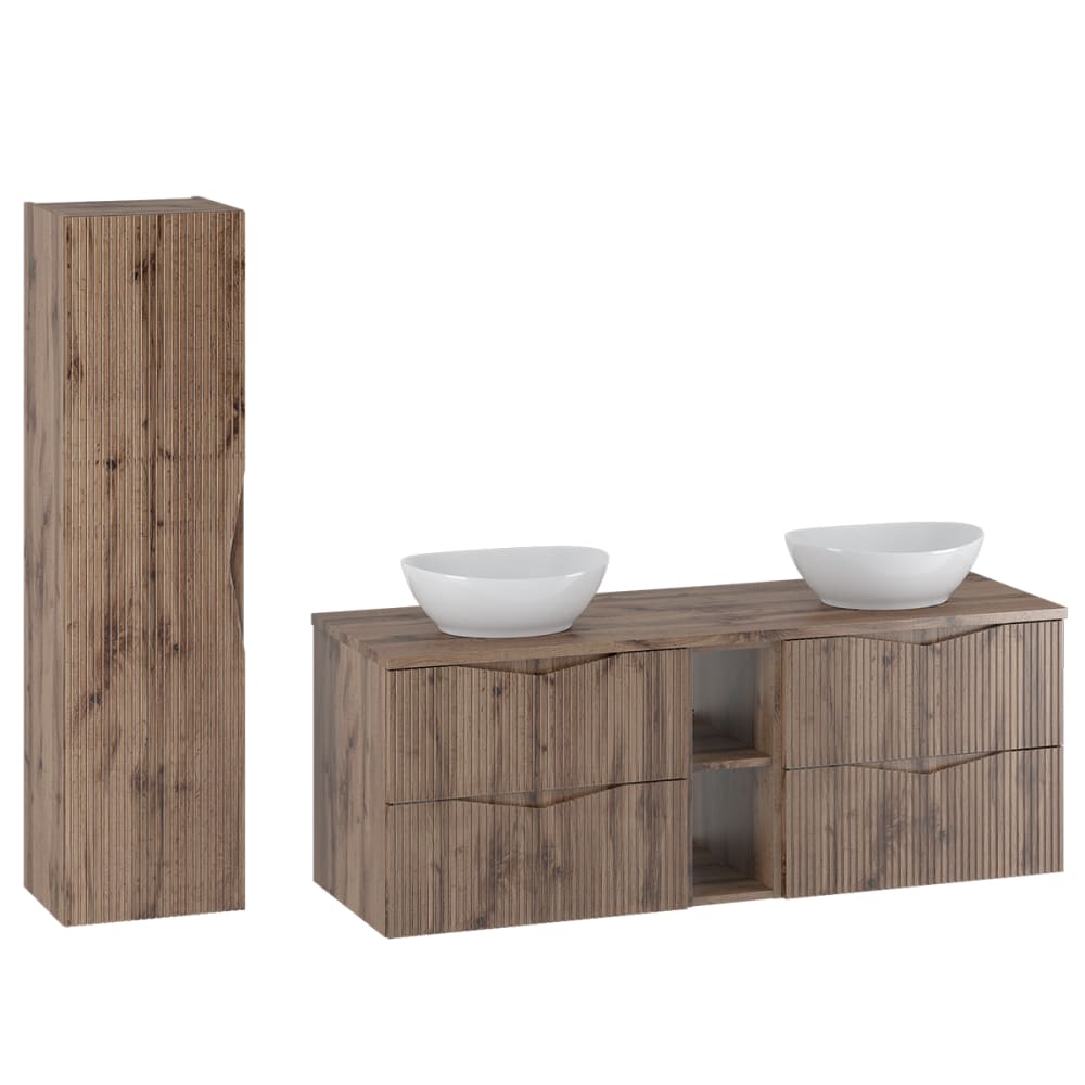 Ensemble meuble double vasque colonne stratifiés beige