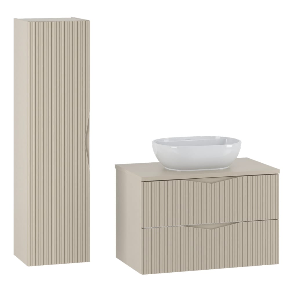 Ensemble meuble simple vasque 80cm panneaux mélaminé et mdf beige