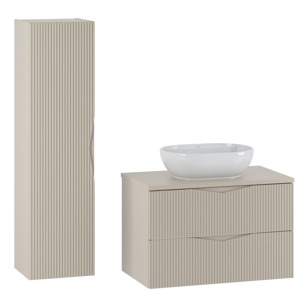 Ensemble meuble vasque colonne stratifiés beige