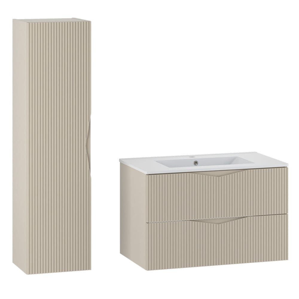 Ensemble meuble simple vasque panneaux mélaminé et mdf beige