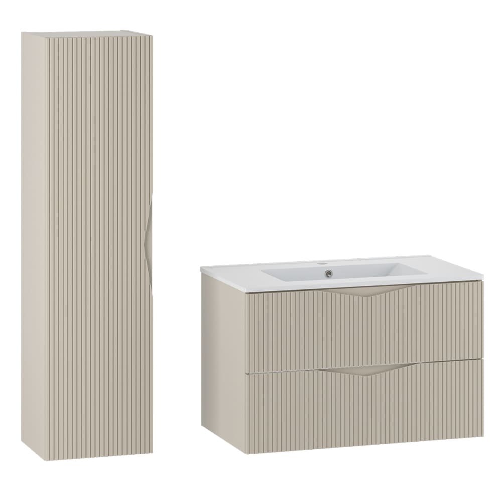 Ensemble meuble vasque encastrée colonne stratifiés beige