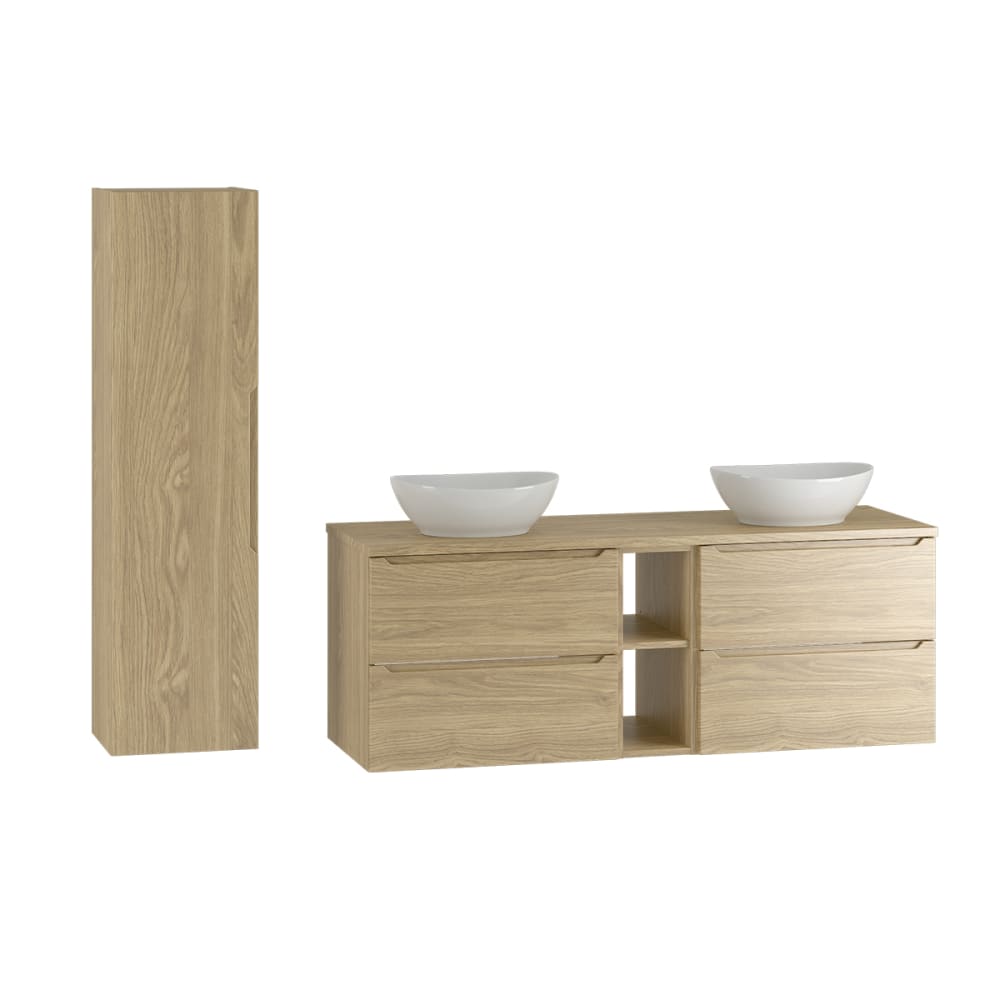 Ensemble meuble double vasque colonne stratifiés beige