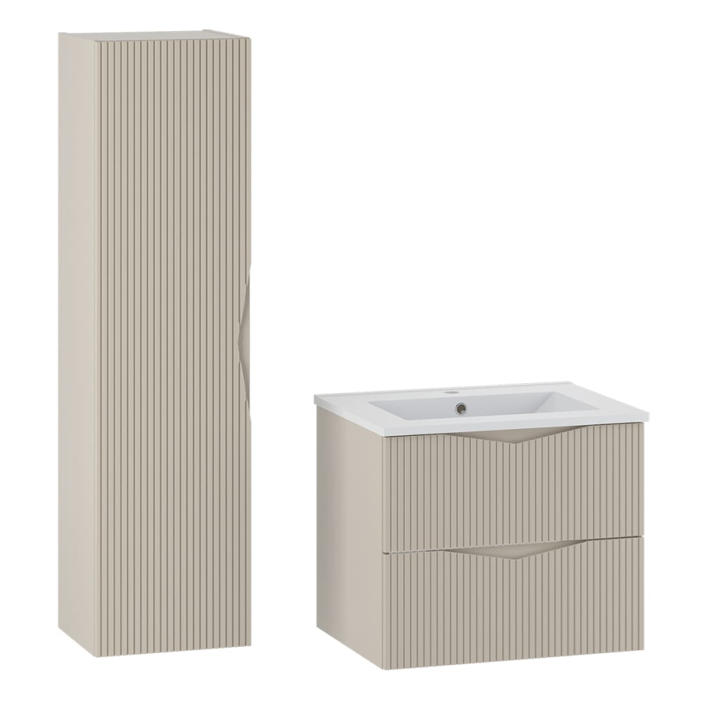 Ensemble meuble vasque encastrée colonne stratifiés beige