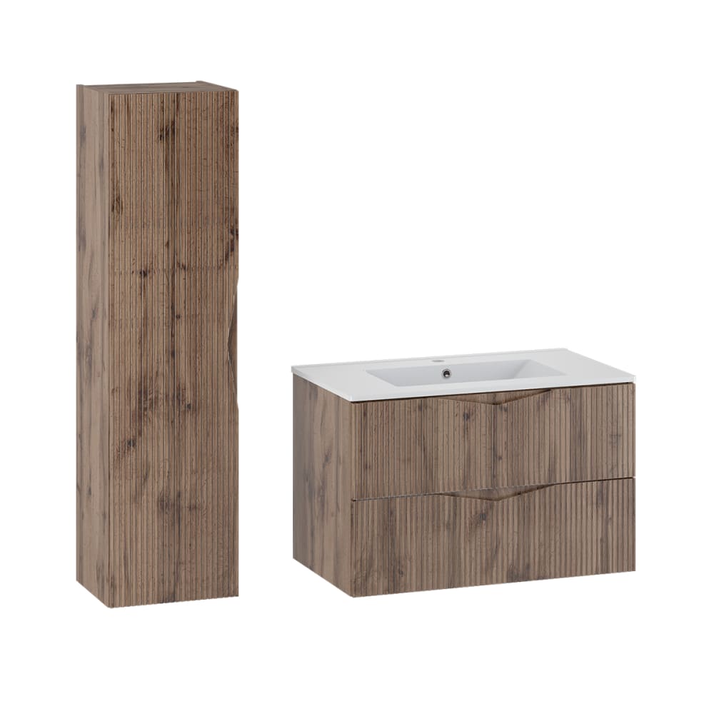 Ensemble meuble vasque encastrée colonne stratifiés beige