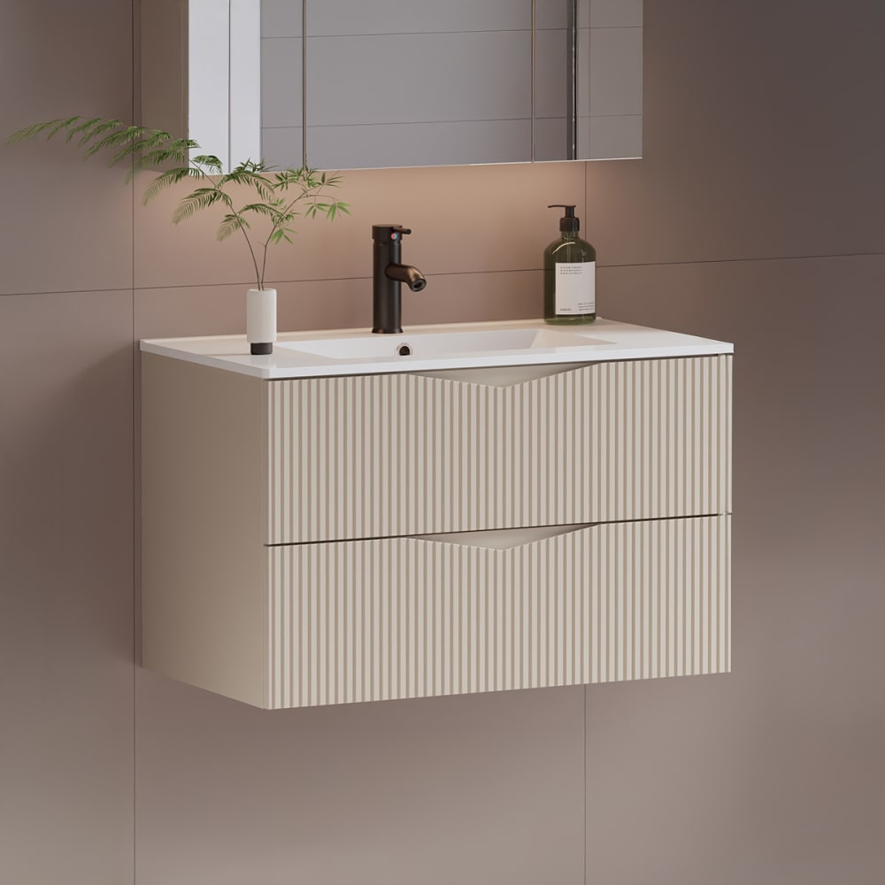 Meuble vasque encastrée stratifiés beige