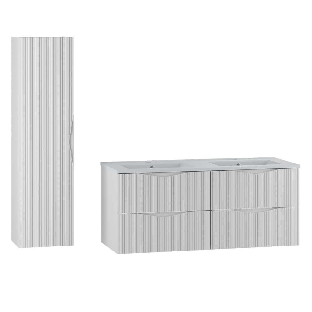 Ensemble meuble double vasque encastrée colonne stratifiés blanc