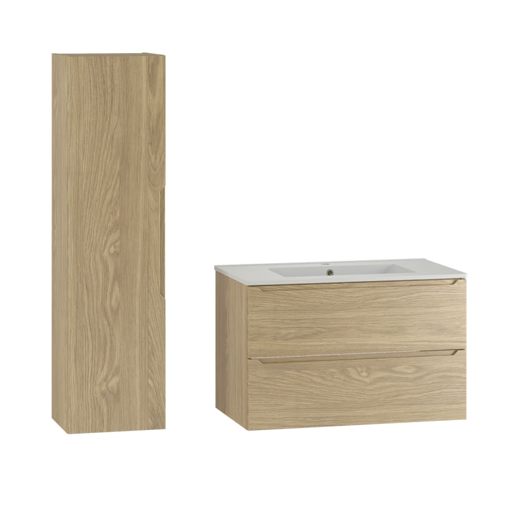Ensemble meuble vasque encastrée colonne stratifiés beige