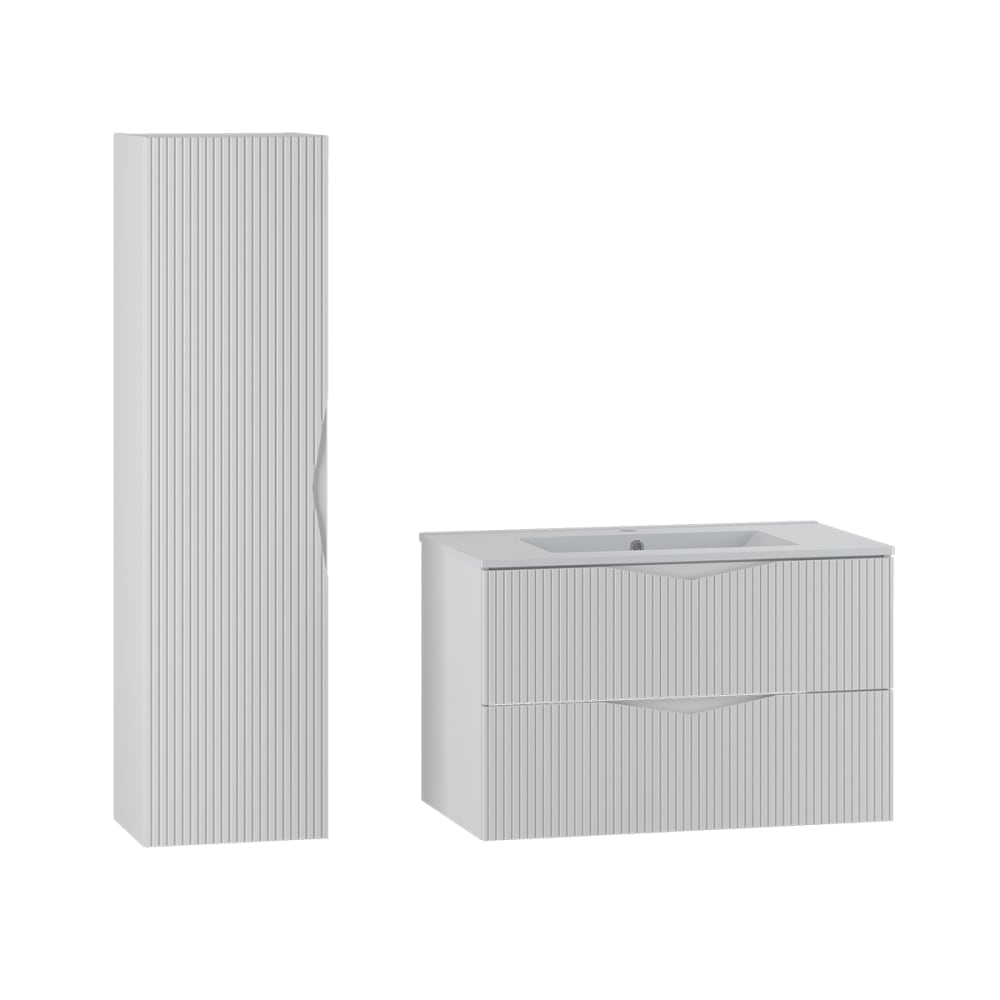 Ensemble meuble vasque encastrée colonne stratifiés blanc