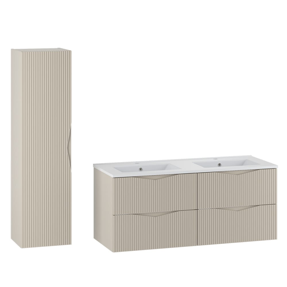 Ensemble meuble double vasque encastrée colonne stratifiés beige