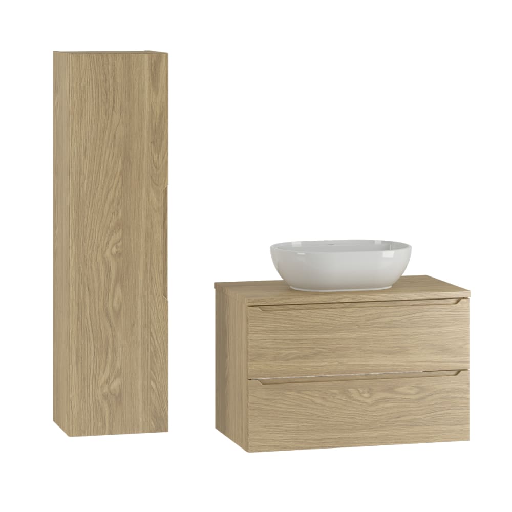 Ensemble meuble vasque colonne stratifiés beige