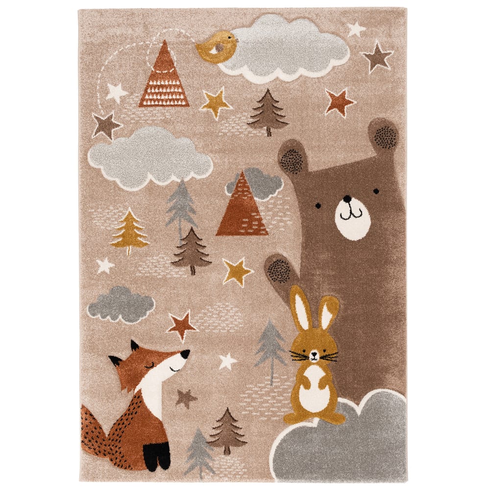 Tapis enfant renard ours marron 120x170 cm