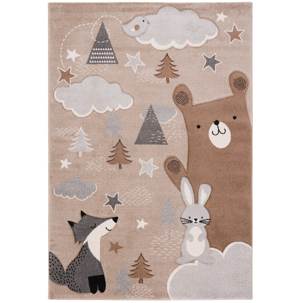 Tapis enfant renard ours gris 160x230 cm