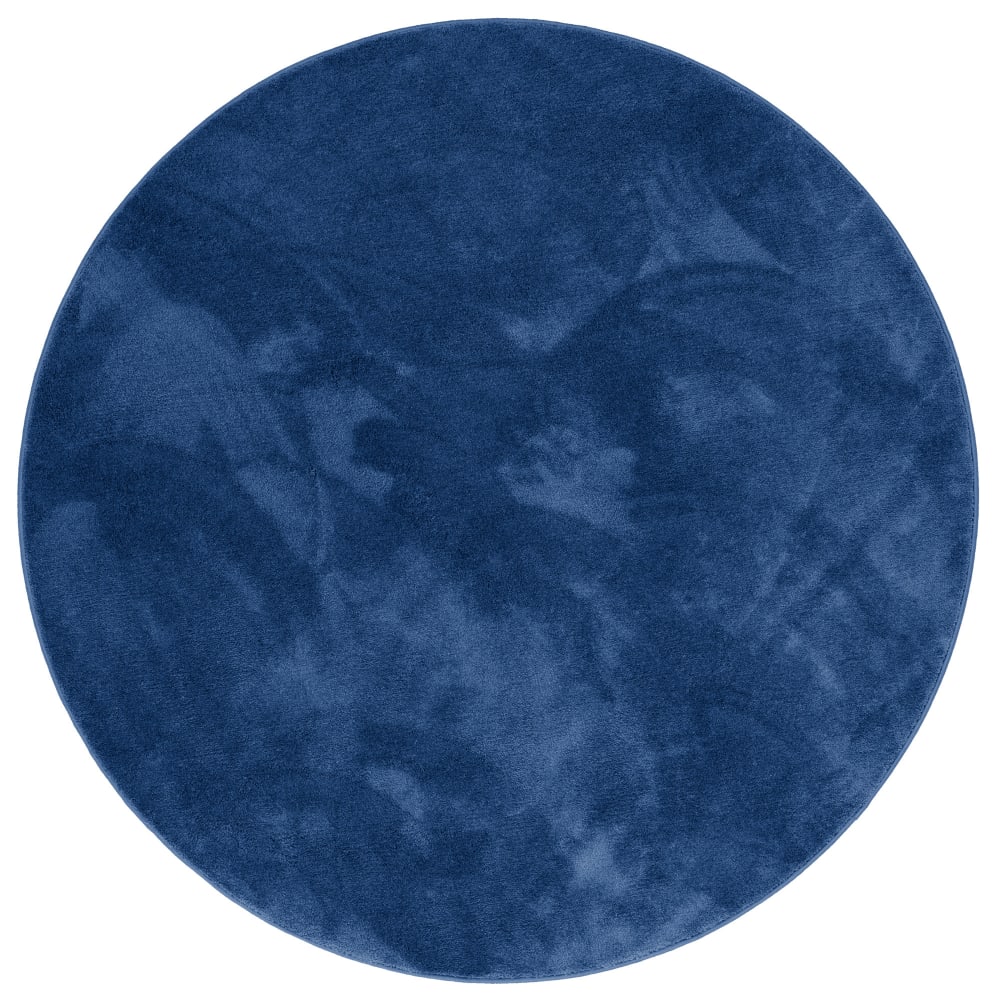 Tapis à poils longs moelleux rond bleu foncé 120x120 cm