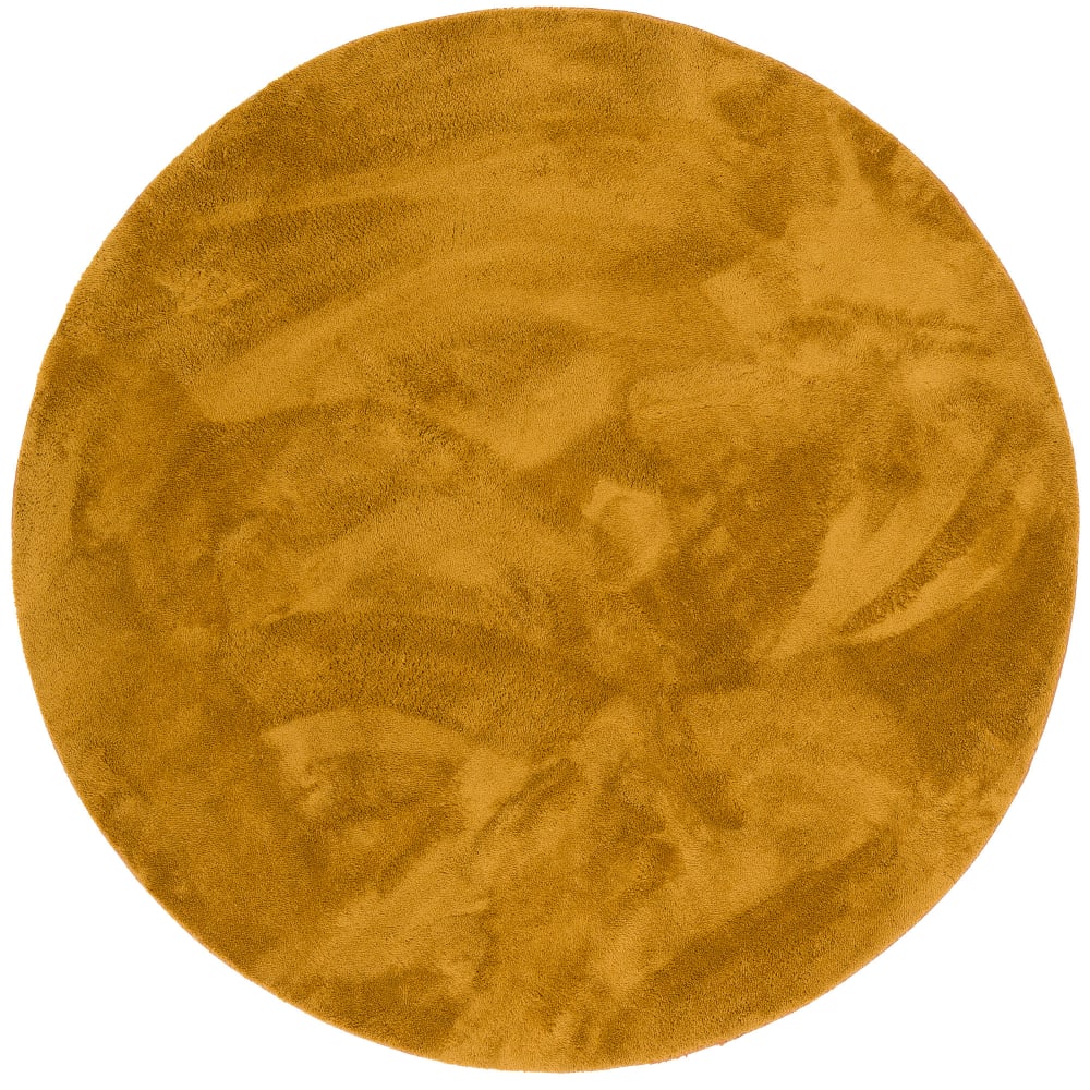 Tapis en fausse fourrure rond uni jaune 120x120 cm