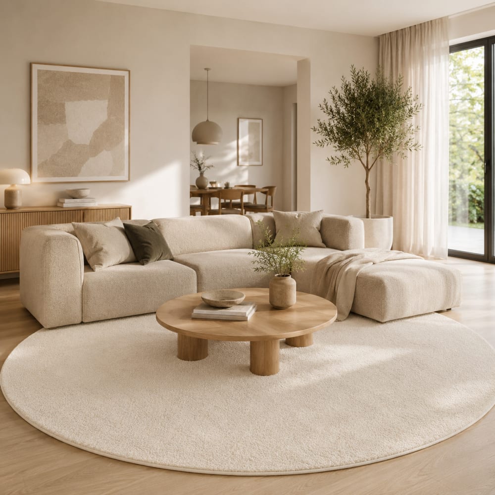 Tapis à poils longs moelleux rond crème 120x120 cm — vue 3