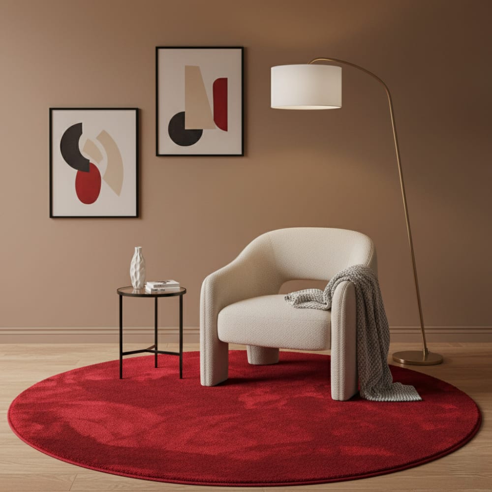 Tapis à poils longs moelleux rond vin rouge 160x160 cm — vue 3
